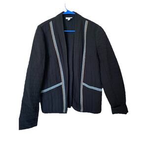 Pure Jill Seersucker Quilted Jacket Womens Size M Black Open Front Blazer